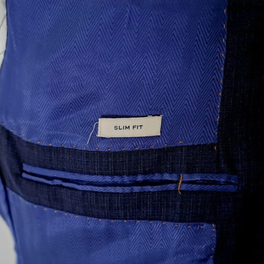 Joseph Abboud Reda‎ Super 110s Wool Blue Check 40R 2 Button Sport Coat Tag 42L